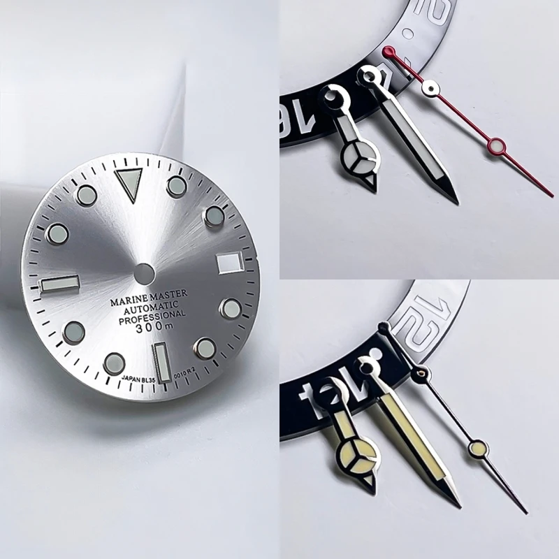 Luminous Watch Hands 7.8*12*12.5mm & 28.5mm Date Window Dial Fit NH35 Movement Case - Watch Modification Replacement Parts