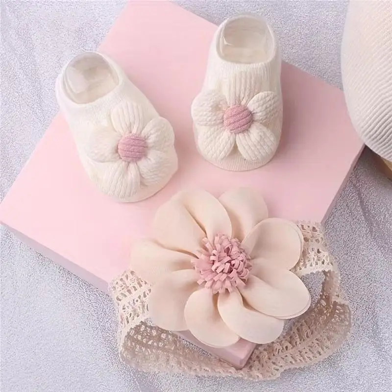 

Baby flower hair with sock set, children's boat socks, floor socks, headband, European and American baby hair tie accessories