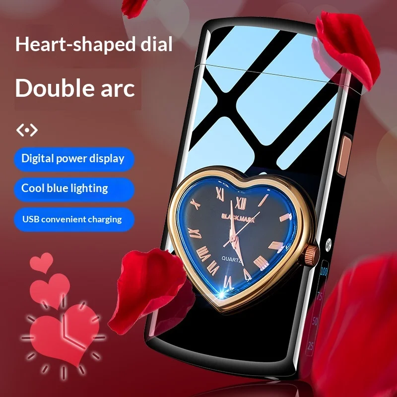2102-2 Heart-shaped Dial Pulse Dual Arc Lightning Ignition USB Charging Convenient and Fast Lighter  Smoking Accessories