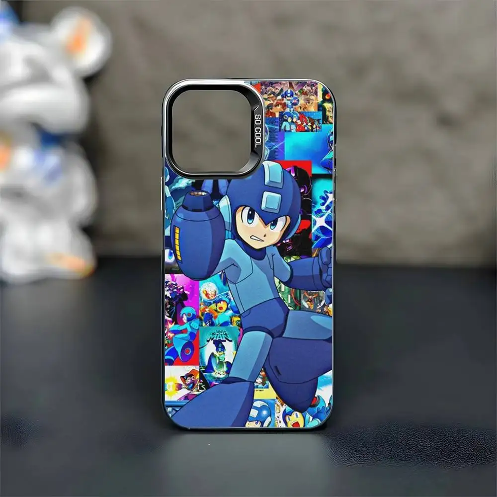 حافظة هاتف Game M-Megaman R-Rockman لهاتف iPhone17,16,15,14,13,12,11 Plus، Pro Max غطاء أسود غير لامع مقاوم للصدمات