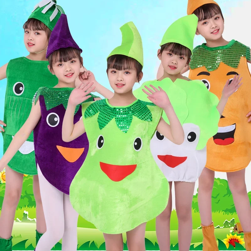 Bambini Cool costumi da sole per frutta e verdura con cappello in estate ragazzi ragazze festa di compleanno vestito