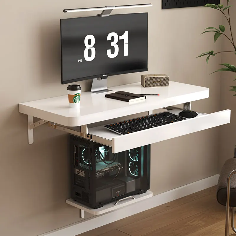 ‌Corner Wall Desk for Small Spaces -Foldable Floating Computer Table Space Saving Ergonomic Home Office Workstation with Storage