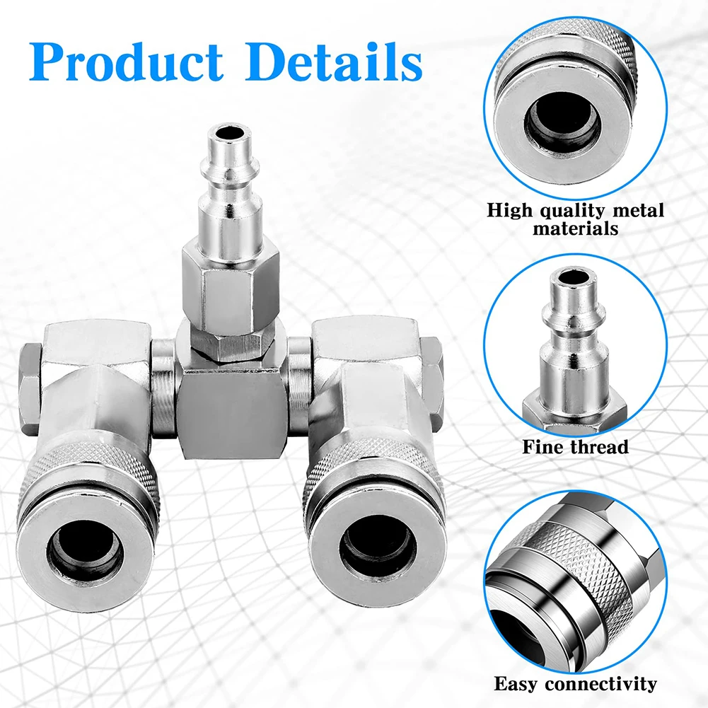 2 ウェイエアホーススプリッターエアホースコネクタ炭素鋼持ち運びに便利な高品質の金属材料エアコンプレッサー用
