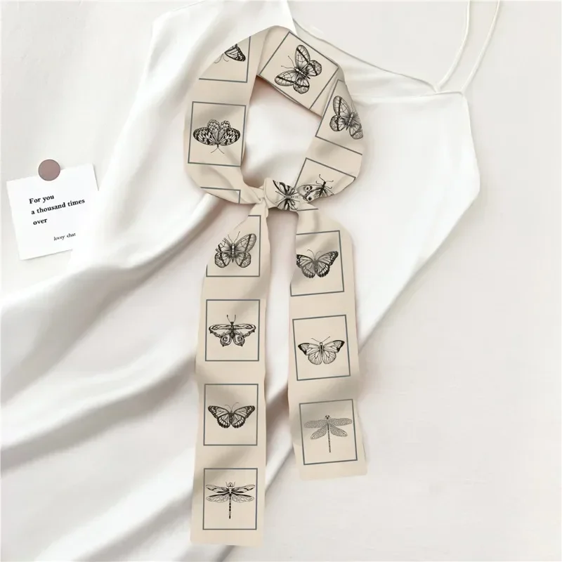 

Длинный женский шелковый платок-бабочка, декоративная модная лента, шелковый платок для сумки, маленький платок-повязка на голову