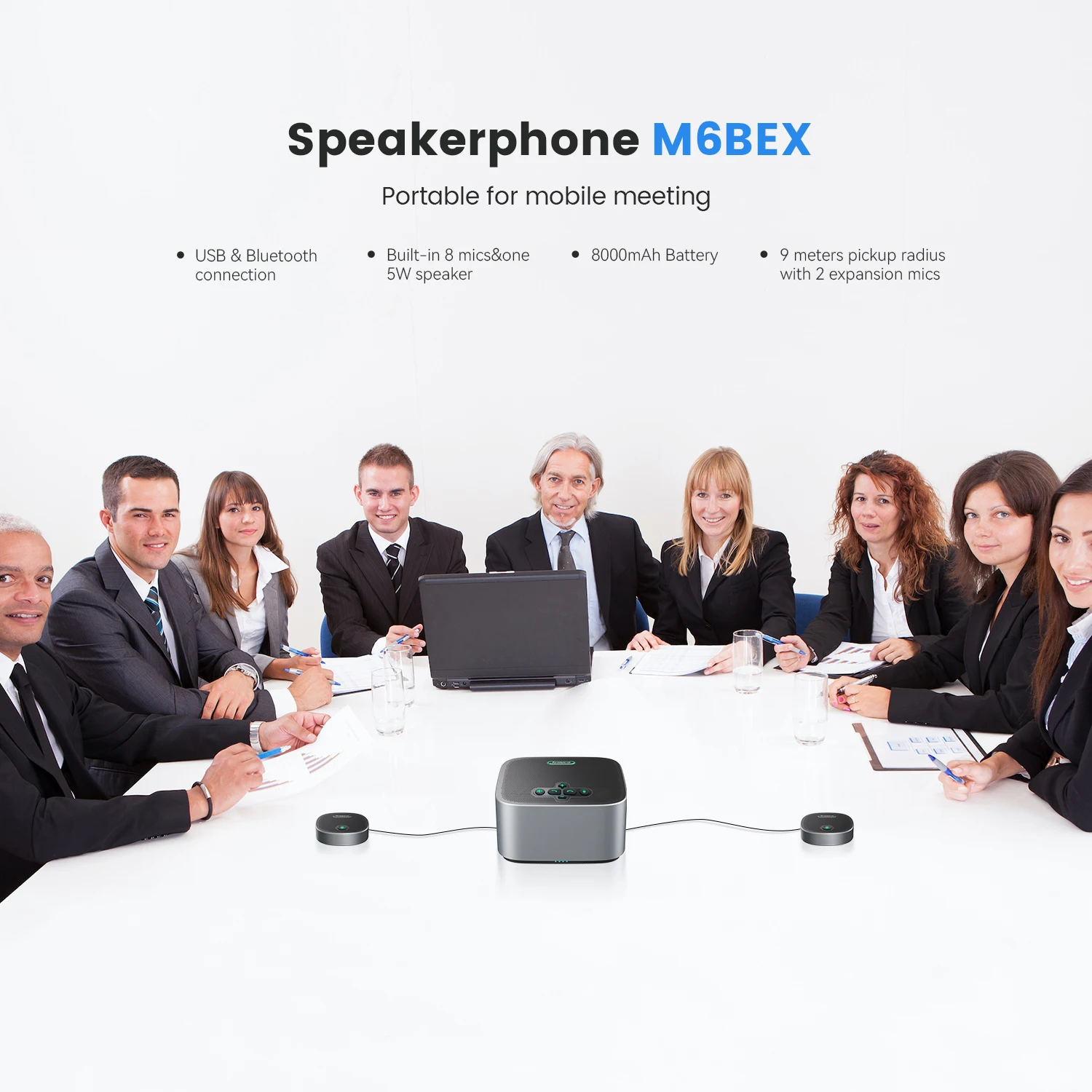 เท็นเวโอ เอ็ม6บีเอ็กซ์ ลำโพงสำหรับการประชุมแบบไร้สาย พร้อมไมโครโฟนเสริม 2 ตัว ระยะรับเสียง 29 ฟุต (9 เมตร)