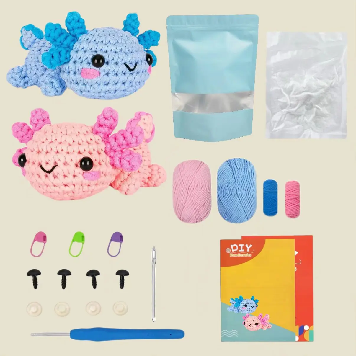 

Beginner Friendly Crochet Kit For Beginner Cute Axolotl Plush Toy Eco Yarn Stuffed Animal Gift Idea Crochet Amigurumi Animal Kit