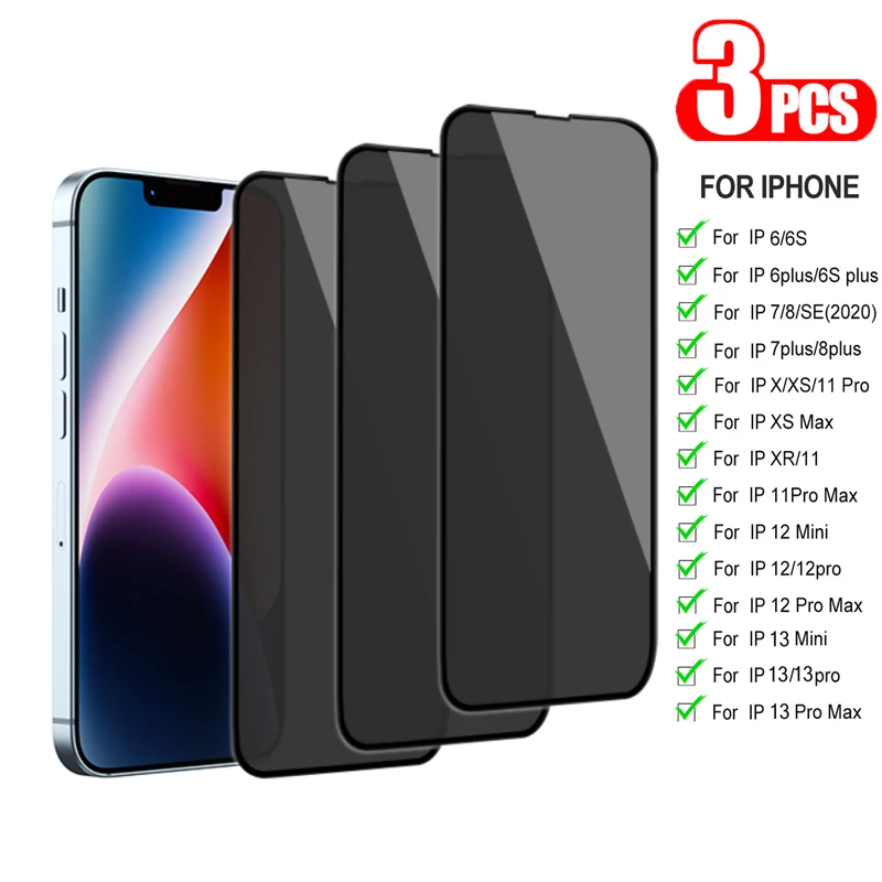 

1-3 шт. антишпионское закаленное стекло, Защита экрана для Iphone 12 11 13 14 Pro Max X XR XS Max 6 7 8Plus 2020 SE 12 13 Mini