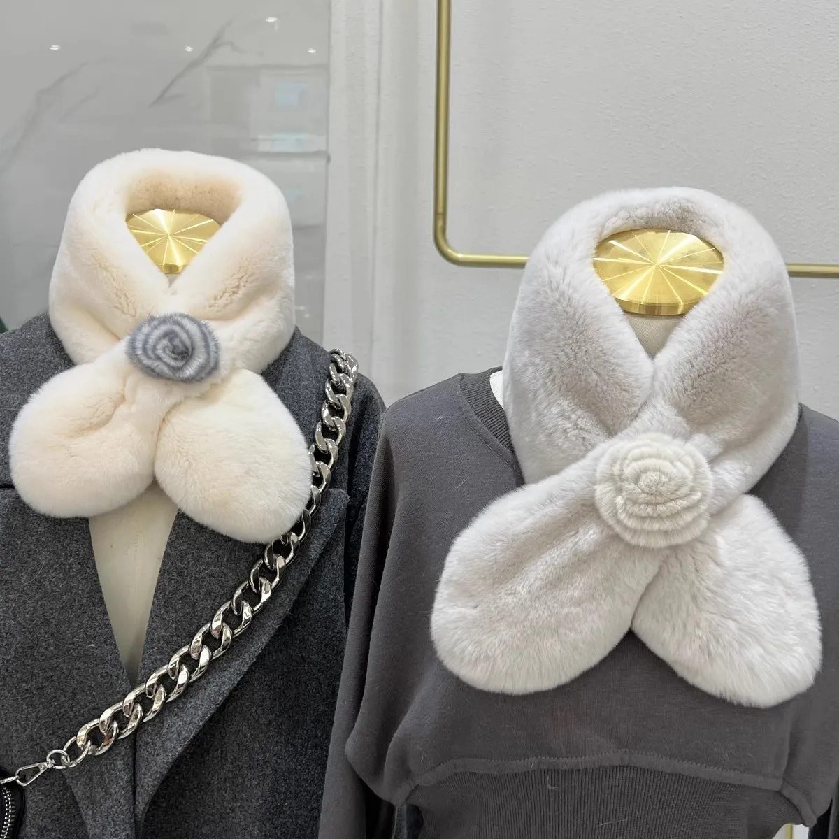 Natural Rabbit Fur Women's Luxury Soft Fur Double Side Scarf Thermal Thicken Warm Genuine Fur Scarf Shawl TB113 image 4