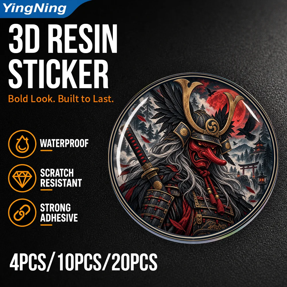 Japanese Tengu Samurai 3D Epoxy Resin Domed Sticker Demon Warrior Waterproof Self Adhesive Car Decal for Truck Laptop Tumbler