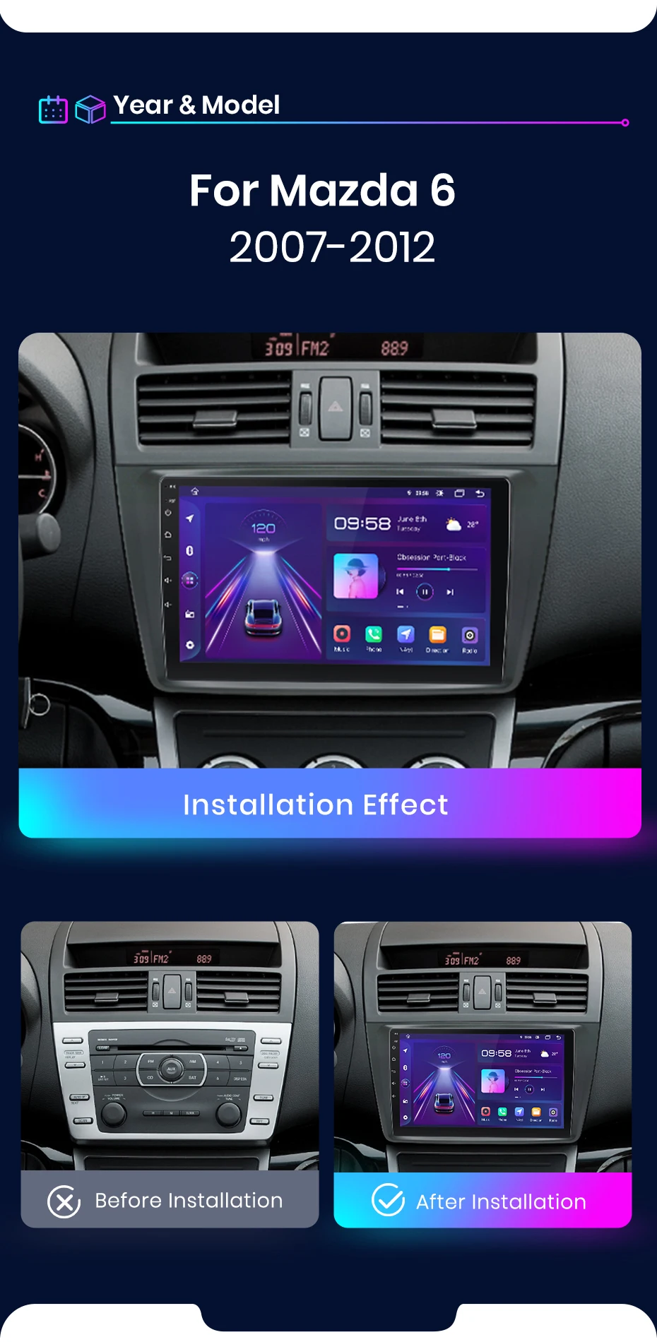 Junsun Carplay Android Auto Autoradio für Mazda 6 Rui Gh 2008 - 2015 GPS Intelligente Systeme Stereo Multimedia Autoradio – Detail 3