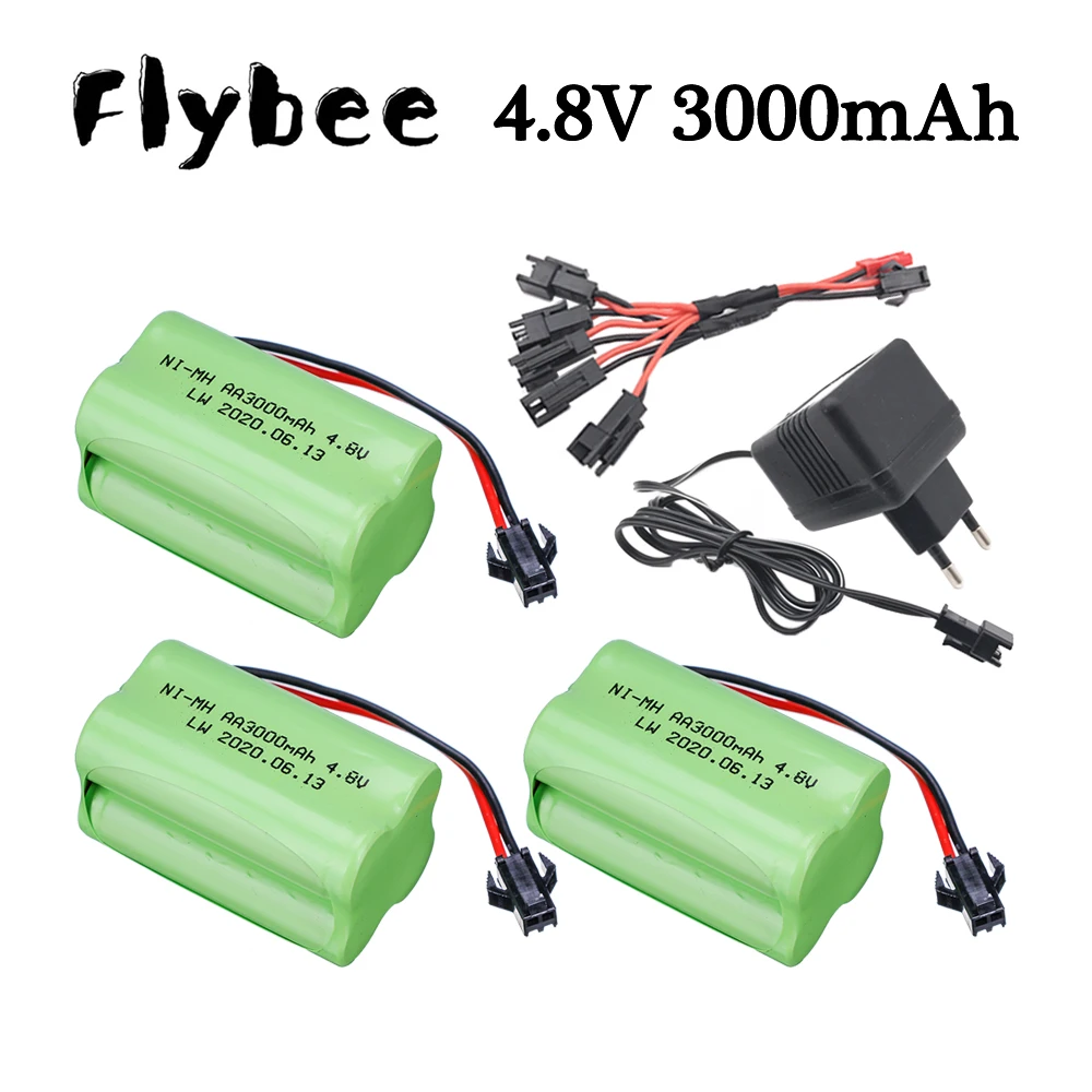 High Capacity 4.8v 3000mah NiMH Battery with Charger cable For Rc toys Cars Tanks Robots Boats Guns Ni-MH AA 4.8 V Battery Pack