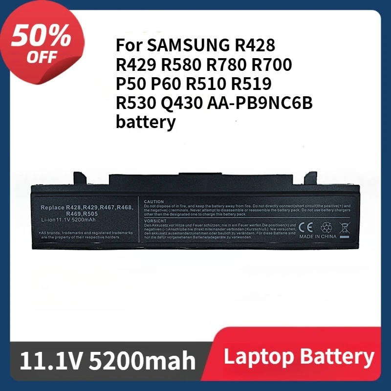 

AA-PB9NC6B Laptop Battery for SAMSUNG R428 R429 R580 R780 R700 P50 P60 R510 R519 R530 Q430 AA-PB9NC6W 11.1V 5200mAh Battery