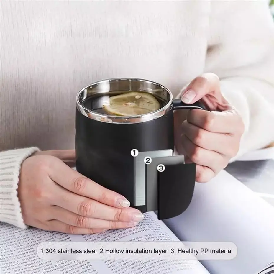 1 Pcs Stainless Steel Insulated Coffee Mug With Sliding Lid Vacuum Travel Mug With Handle Camping Tea Flask For Hot Cold Drinks
