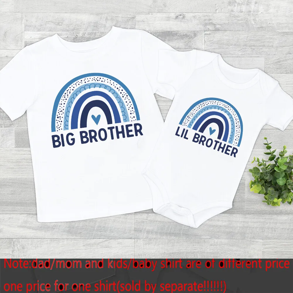 Rainbow Big Brother Little Brother Matching Outfit T Shirts Summer Sibling T-shirt Children Short Sleeve Tops Girls Boys Clothes