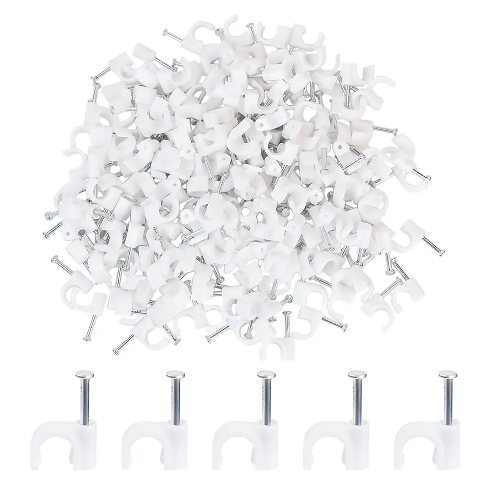 

200 Pieces Cable Clips White Wire Nail Clips Ethernet Cable Wire Nails Tacks Clips Cable Management Wire Wall Clips Cord Hold