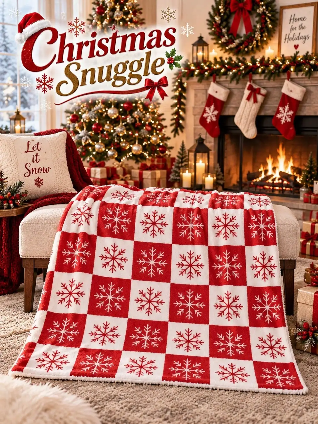 Christmas Flannel Blankets & Throws Snowflake Checkerboard Design Winter Theme Sofa Couch Bed Travel Home Decor Living Room Bedroom Guestroom Dorm Gift for Family Friends Coworkers Couples Parents Grandparents Sister Brother Housewarming Anniversary
