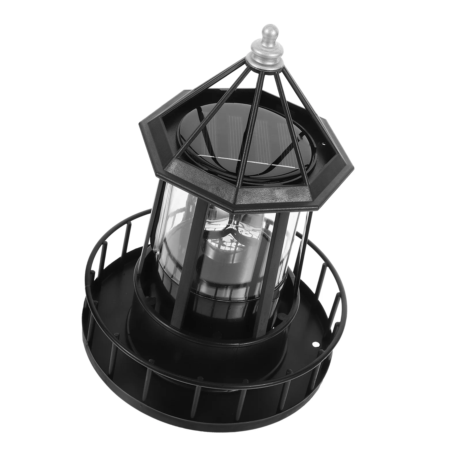 

Outdoor Solar Lights Rotating Lighthouse Lamp Decorations Revolving Powered Black Garden Work