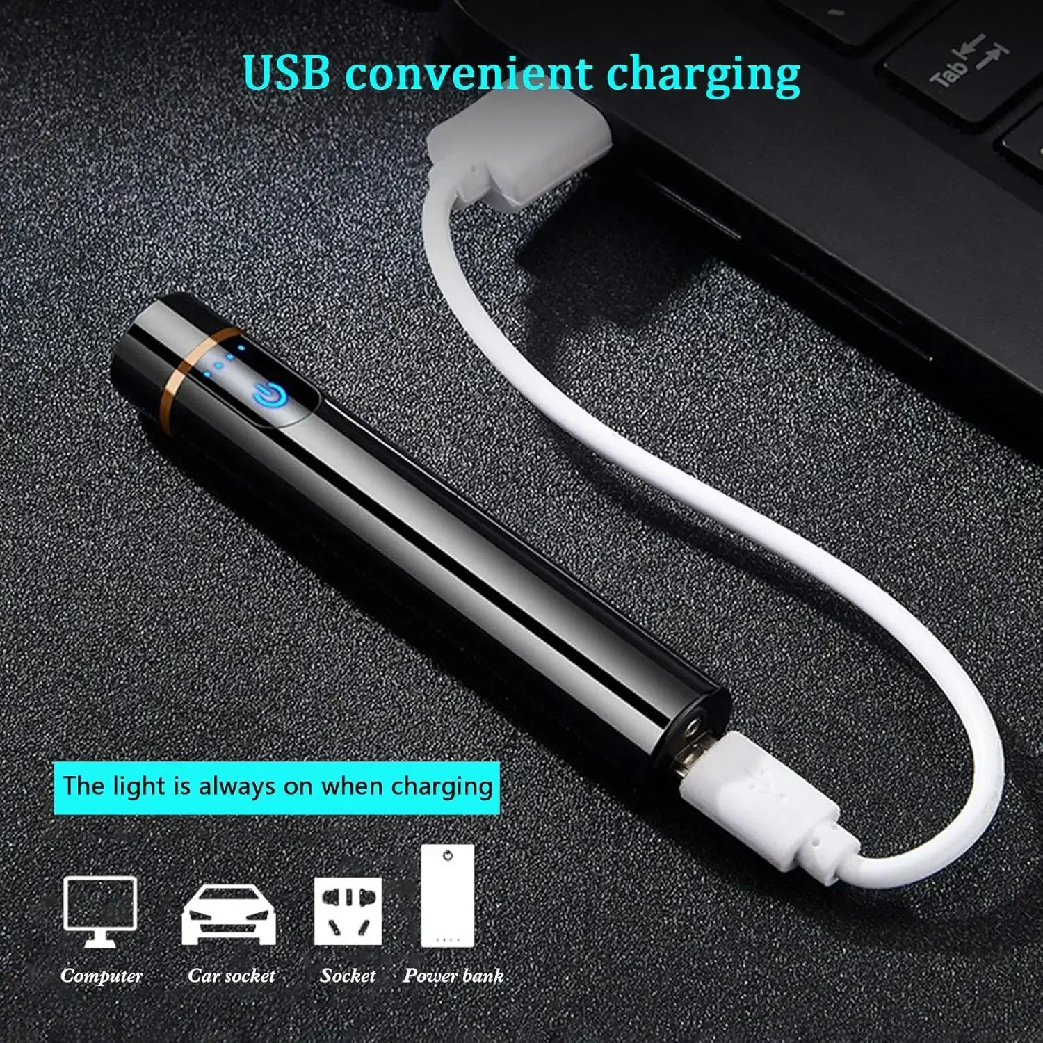 Mini Cylindrical Strip Electronic Tungsten Wire Lighter ,USB Rechargeable Flameless Lighters, Smart Fingerprint Ignition Gift