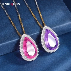 Luxury 15*25mm Pink Quartz Amethyst Pendant Necklaces for Women High Carbon Diamond Gemstone Party Fine Jewelry Gift Accessories