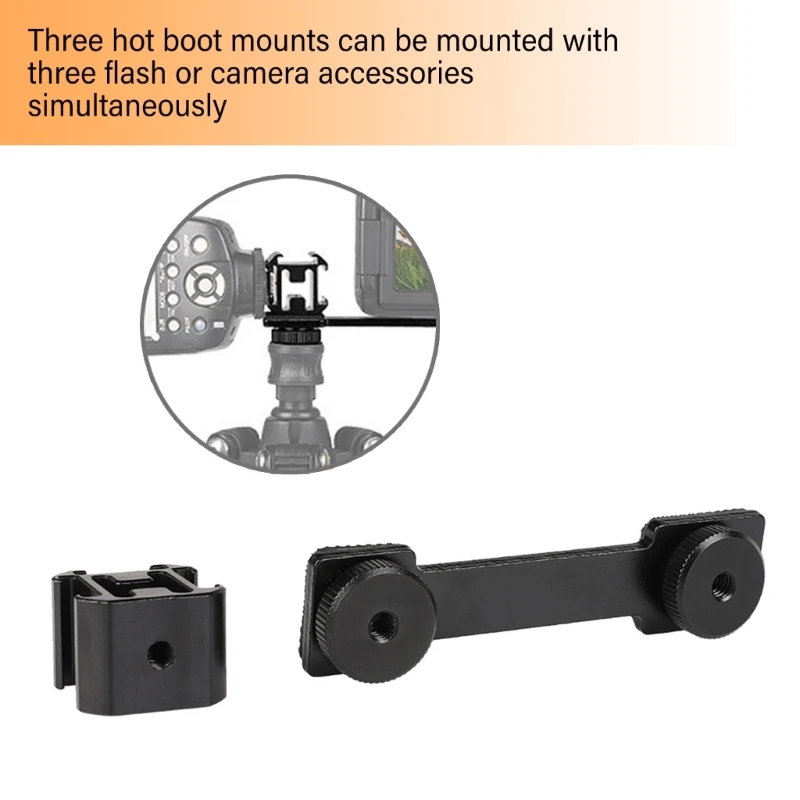 53CC Three Headed Hot Shoe Bracket Rack Aluminum Alloy 3 in 1 Hot Shoe Camera Mount Stand for Fill Light/Monitors