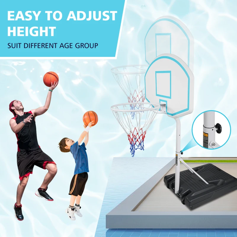 Cerceau de basket-ball au bord de la piscine, système de basket-ball Portable, hauteur réglable de 3,1 à 4,7 pieds avec 36 panneaux arrière pour l'intérieur et l'extérieur