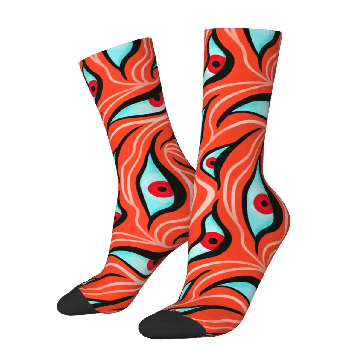 

Crazy Design Evil Eyes Wavy Pattern Red On Orange Horror Skateboard Socks Polyester Socks for Women Men Breathable