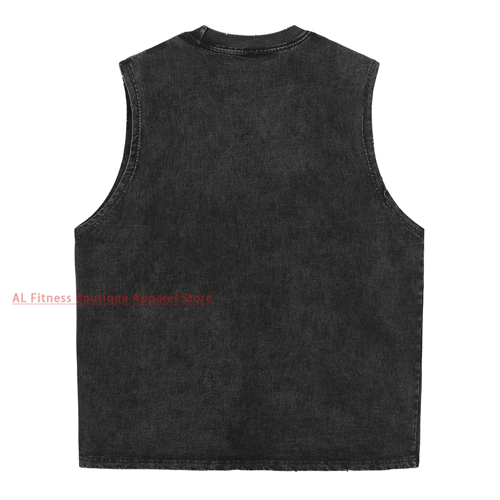 2024 Summer Vintage Washed Tops & Tees Gym Bodybuiding Fitness Sleevess Shirts Basketball Workout Crossfit Wash Tops