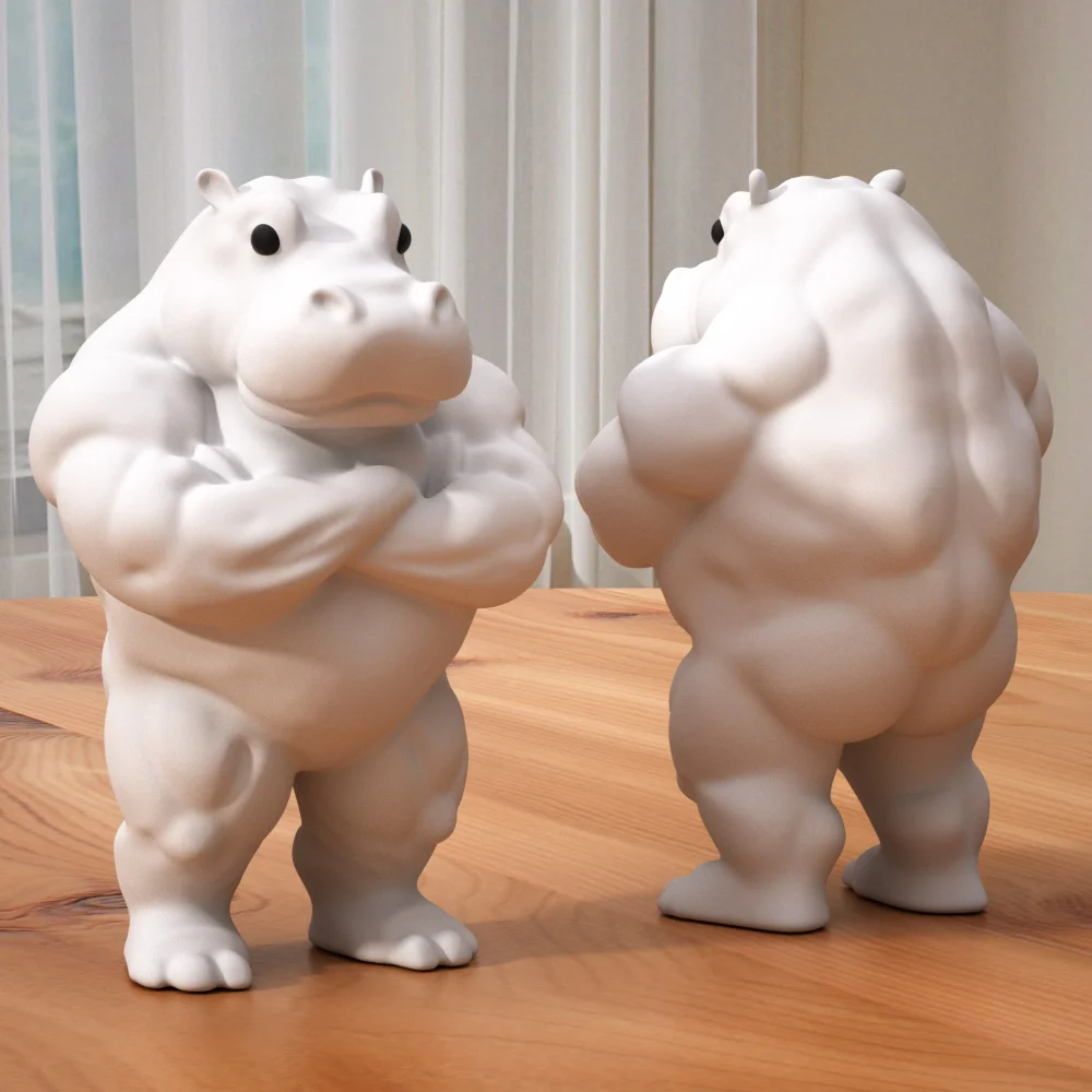 قطعة واحدة من تمثال فرس النهر العضلي - ديكور منزلي بلاستيكي متين، هدية مثالية للأصدقاء والزملاء، ديكور غرفة المعيشة، ديكور فرس النهر #1