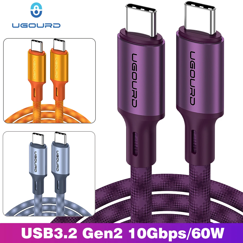 UGOURD USB C to USB C Cable 10Gbps USB3.2 Gen2 60W/3A PD Fast Charging Braided Type-C Charger Cord for Laptop Phone External SSD