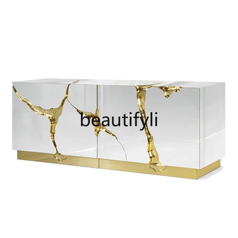 

Italian light luxury dining side cabinet Stainless steel entry porch cabinet Foyer wall locker