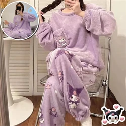 Sanrio Plus Velvet Hello Kitty Kuromi My Melody Pochacco Xmas Cartoon Thickened Pajamas Creative Anime Movie Home Wear Set Gift