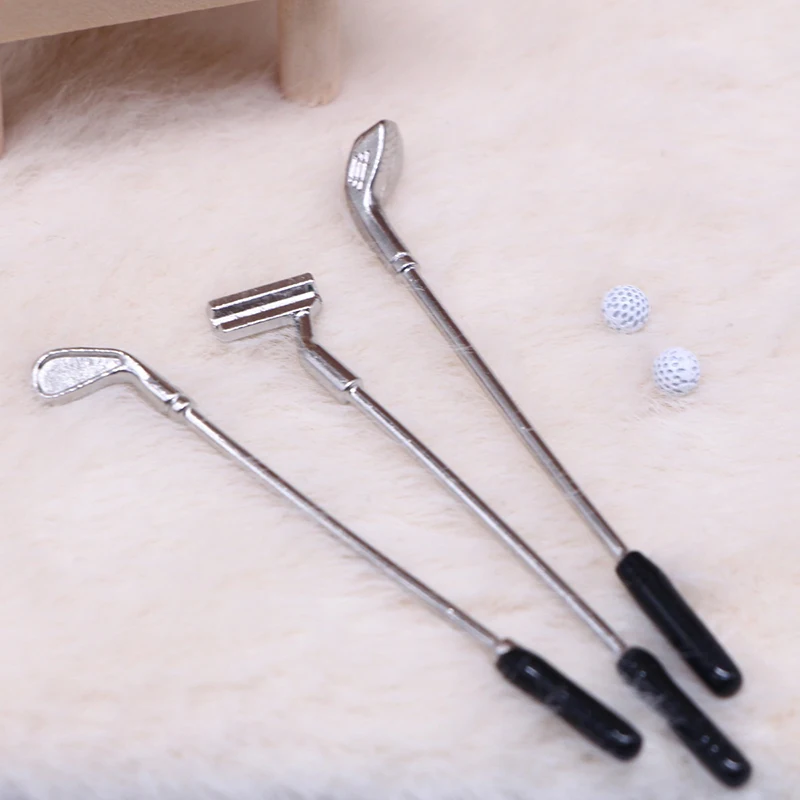 

1 Set Mini Golf Clubs Set Mini Golf Kit Dollhouse Scene Prop Mini Decorative Model Toy DIY Accessories