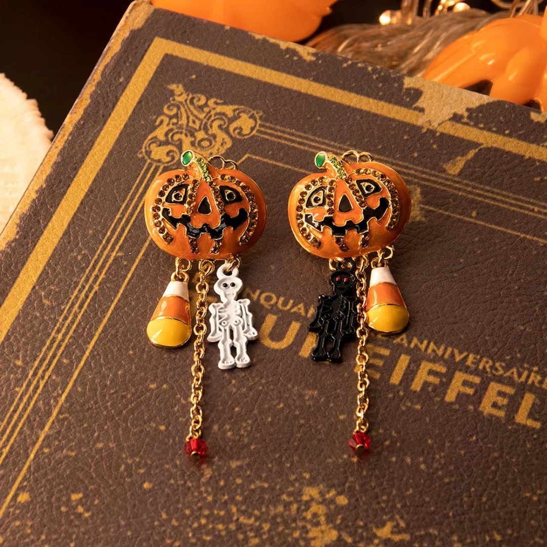 

DUTRIEUX Halloween Gothic Punk Pumpkin Pendant Earrings Tassel Drop Ear Studs For Women Skull Long Hanging Earring Girls Jewelry