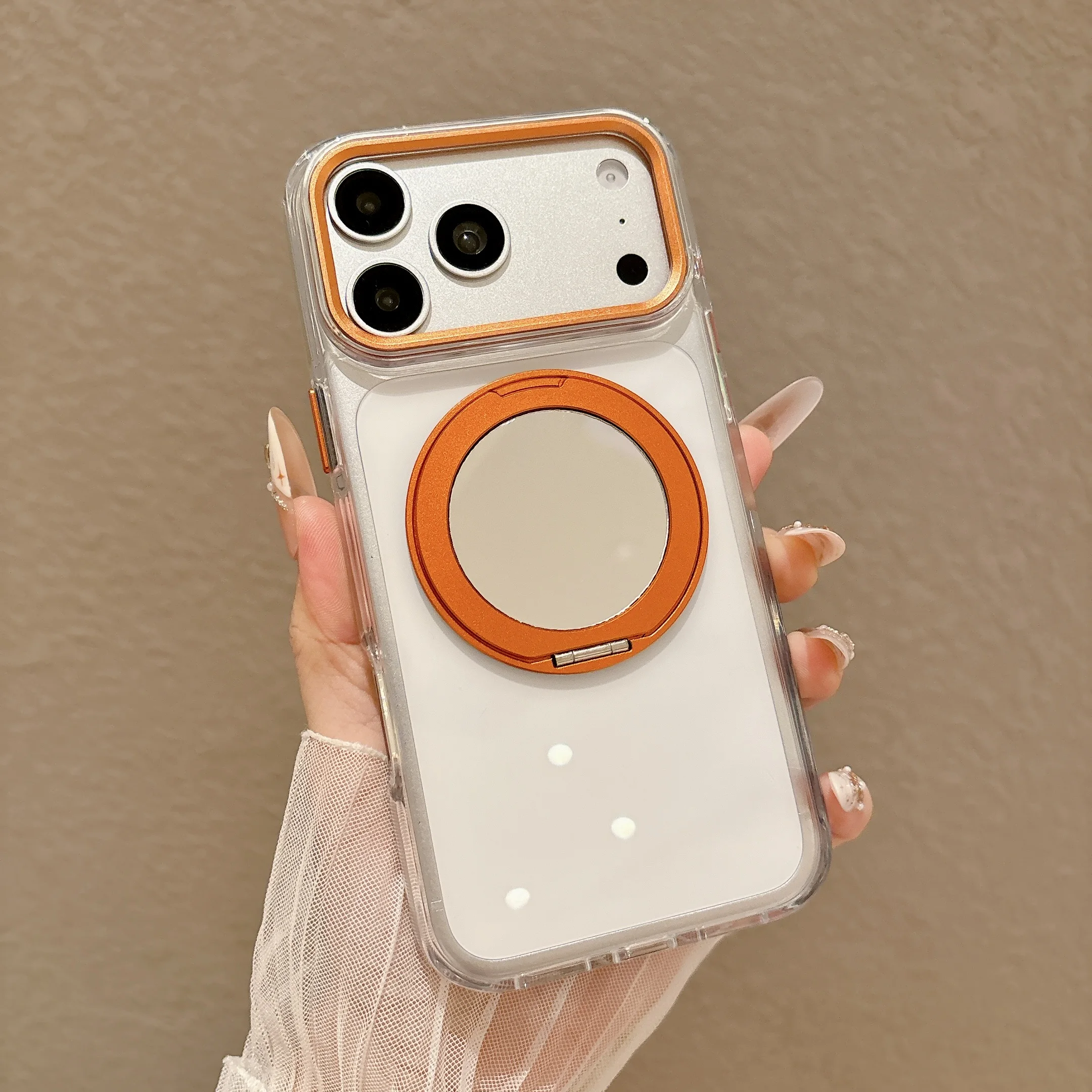 360° drehbarer magnetischer Ständer mit Skin-Touch-Gehäuse für iPhone 17 Pro Max 16 15 14 13 Plus, stoßfest für MagSafe mit Spiegel ‌   Cover