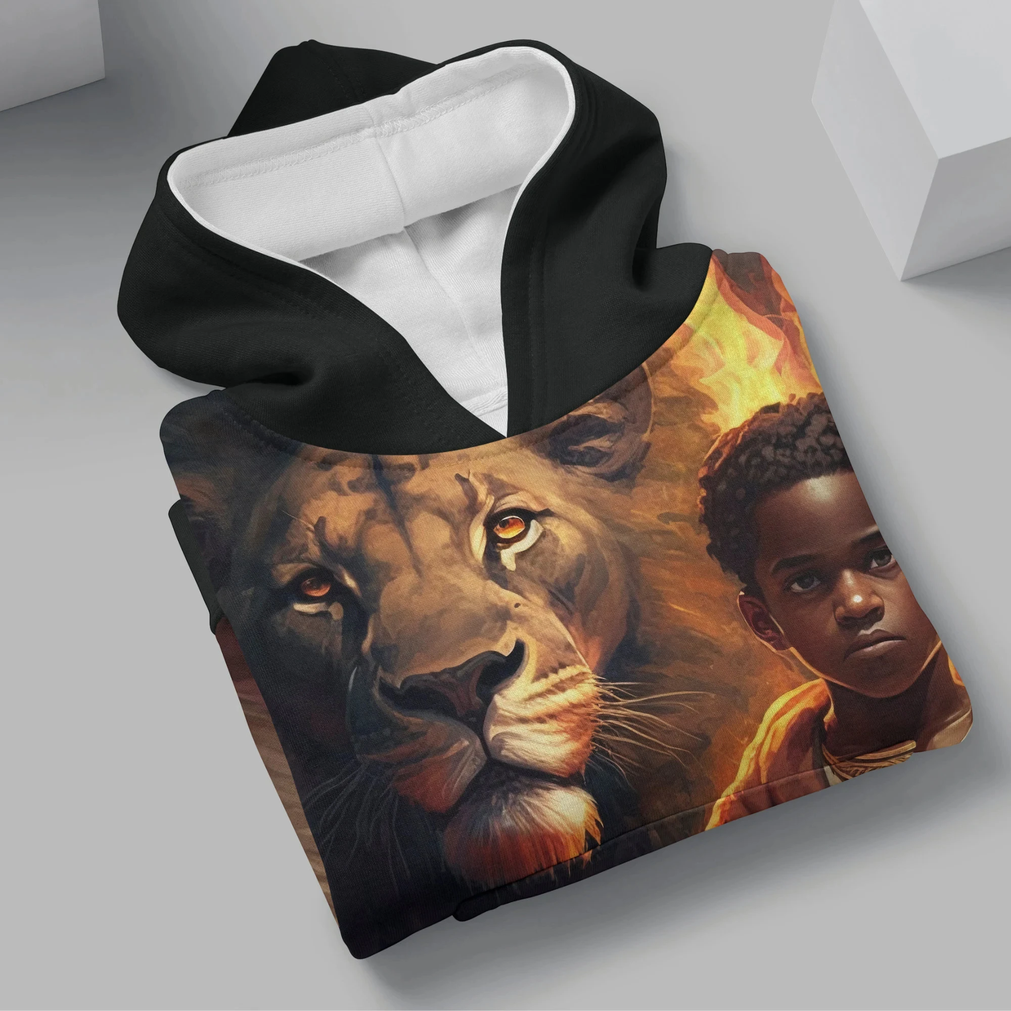 سترة بغطاء للرأس بأكمام طويلة للأطفال لجميع الأغراض بتصميم أسد جريء، مثالية لأي مناسبة بأكمام طويلة لفصلي الخريف والشتاء #4