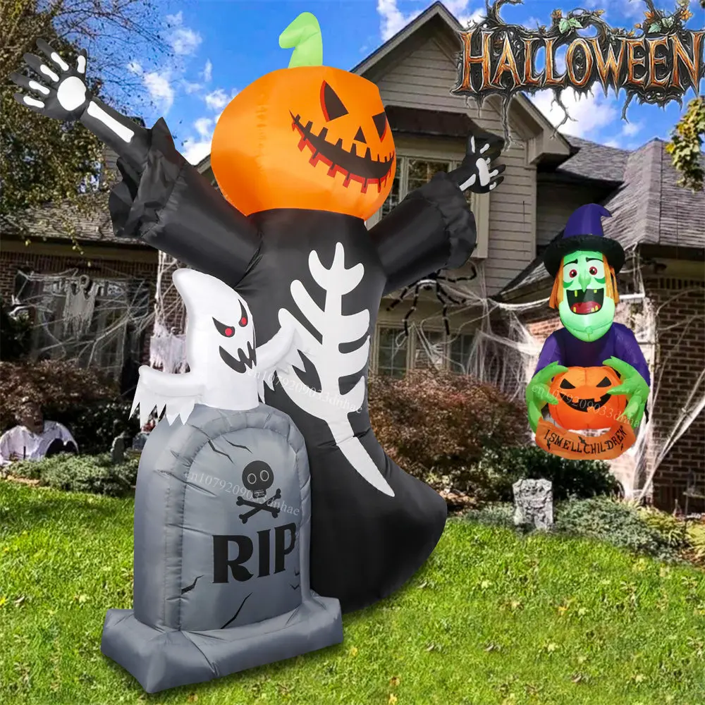 

Надувной надгробие на Хэллоуин, призрак, тыква, череп/окно, восхождение ведьмы, со светодиодной подсветкой для наружного дома, двора, сада, декоративный реквизит