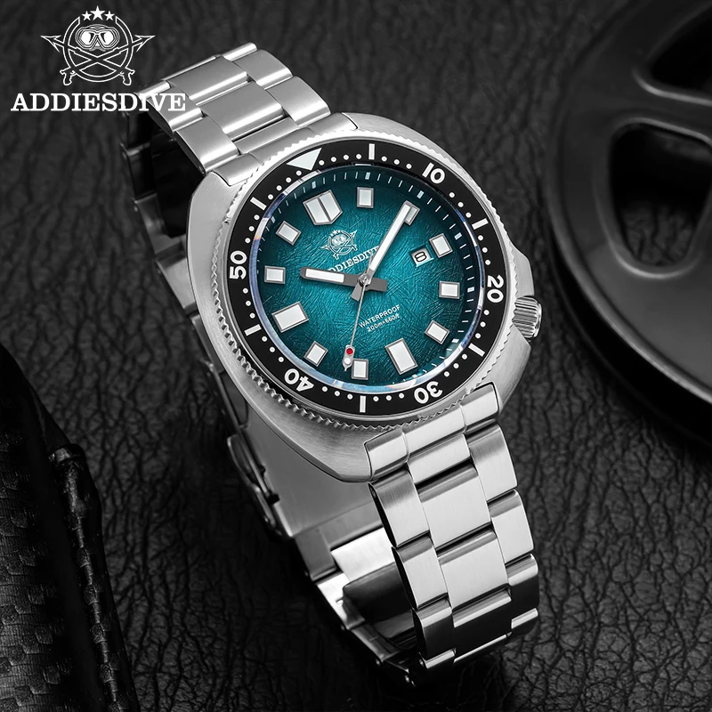 Addiesdive novo relógio masculino de aço inoxidável relógios quartzo super luminoso 20bar à prova dwaterproof água vidro safira masculino relogios masculino