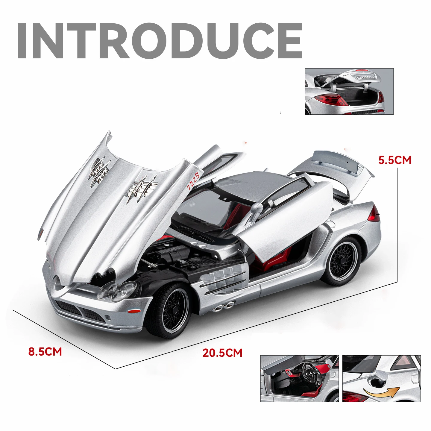 1:24 mercedes-benz slr supercar liga modelo de carro som e luz puxar para trás brinquedo das crianças colecionáveis presente aniversário