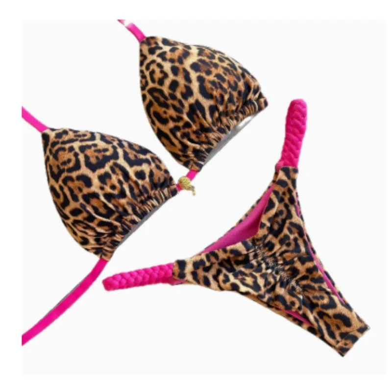 Cross-border European  American  Spring Summer Beach Wind Printed Split Swimsuit Women Sexy Triangle Cup Underwear Thong Bikini