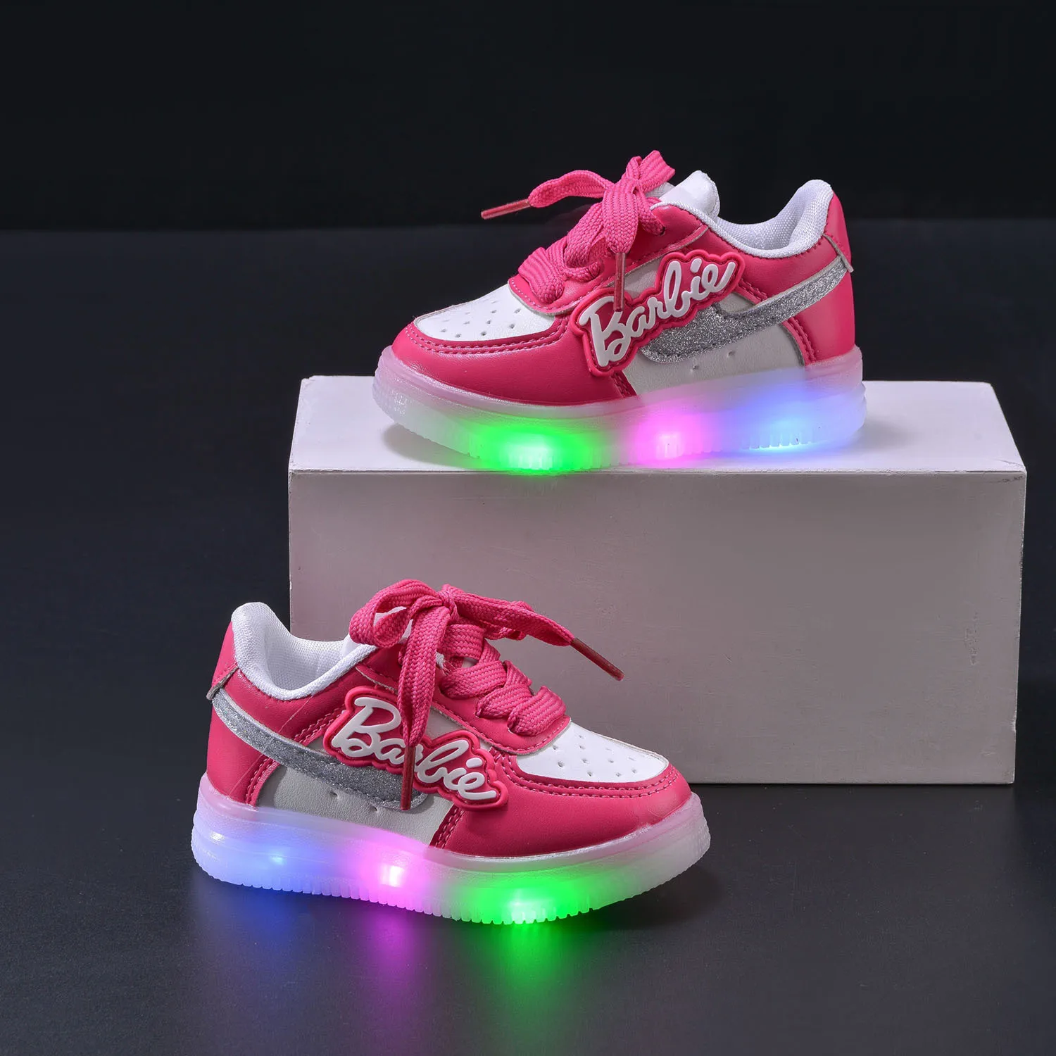 Barbie Children Glowing Sneakers Kids Tennis Shoes Boy Girls Led Luminous Sport Shoes Baby Casual Sneakers Lighted Shoes Gift