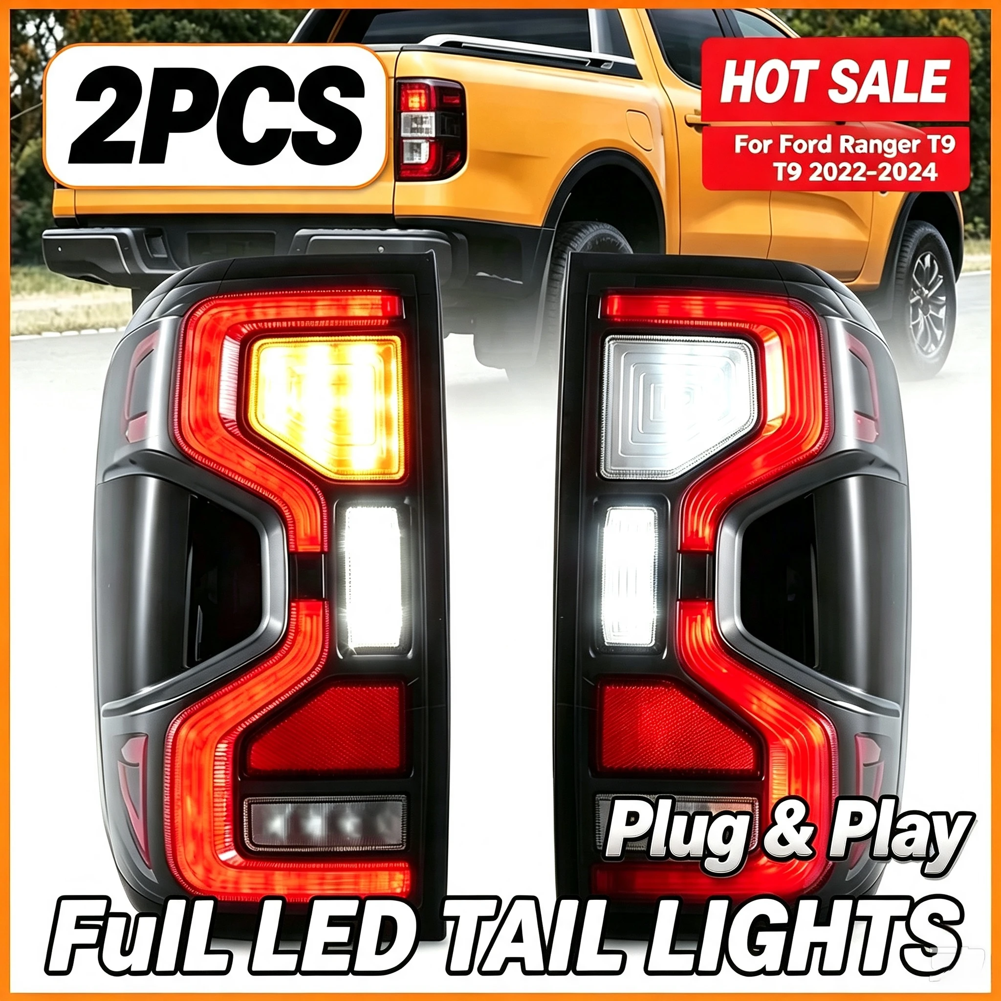 Voll-LED-Rückleuchten für Ford Ranger T9 2022-2024, sequenzieller Blinker, Rückleuchten-Baugruppe, Plug & Play Upgrade