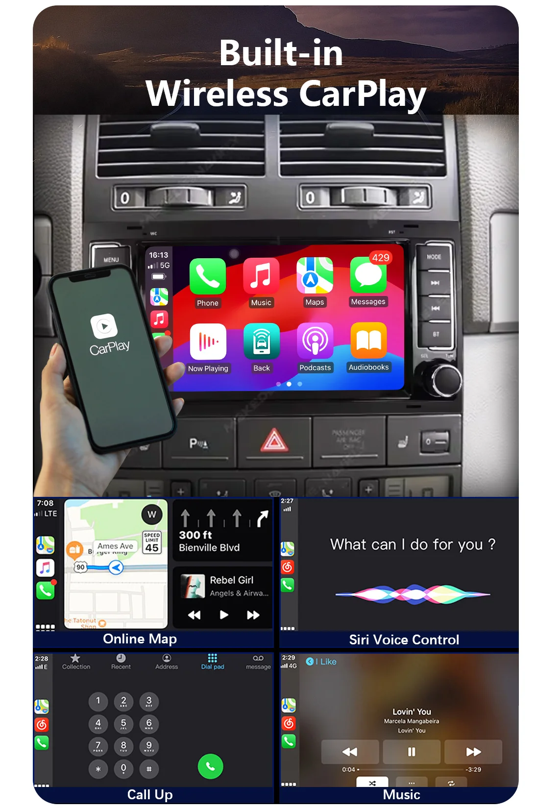 Car Radio For Volkswagen Touareg 1 7L 2002-2010 T5 Wireless Carplay Multimedia Bluetooth Android Auto WIFI 4G GPS Stereo CHSTEK view 3