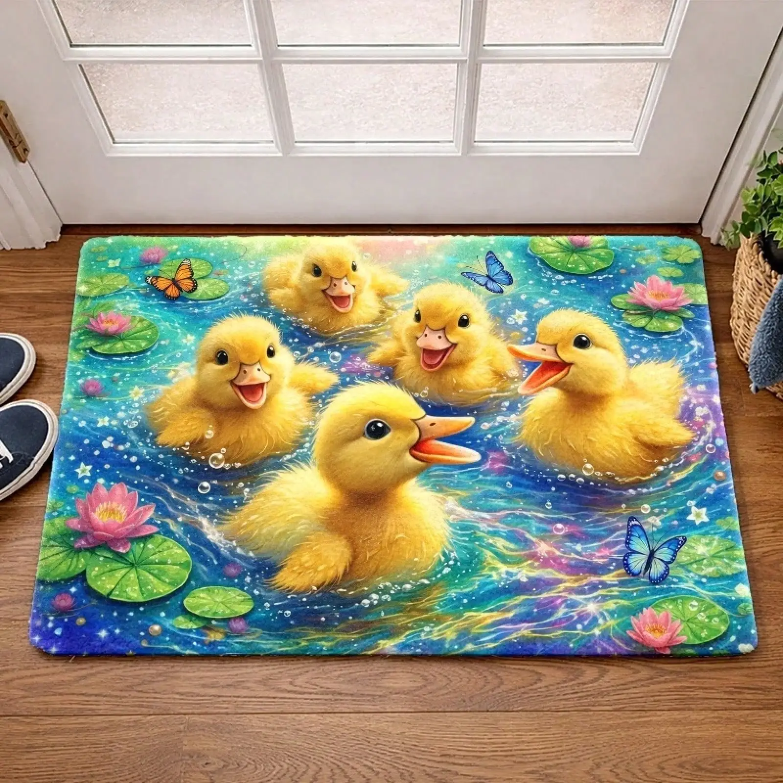 1pc Cute Duck Lotus Butterfly Non-Slip Mat, Washable Door Mat For Indoor And Outdoor Use, Suitable For Bathrooms, Kitchens, Bedrooms, Living Rooms, Balconies