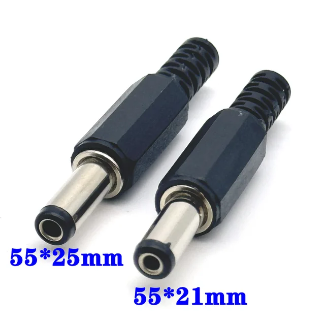 5,5 mm x 2,5 mm/5,5 mm x 2,1 mm DC 5521 5525 Wtyczki zasilania Złącza męskie w kształcie beczki Czarne 5,5*2,5 5,5*2,1