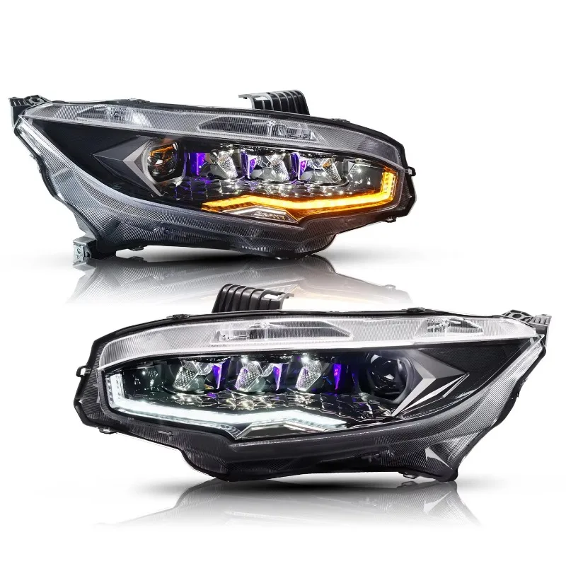Three Diamond Headlamp For Honda Civic 2016-2021 DRL Sedan Hatchback With Sequential Turning Signal Headlights