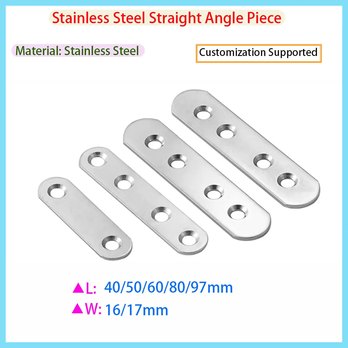 

Stainless Steel Straight Flat Brackets 180 Degree Corner Braces Shelf Supports Furniture Fixing Connecting Plates