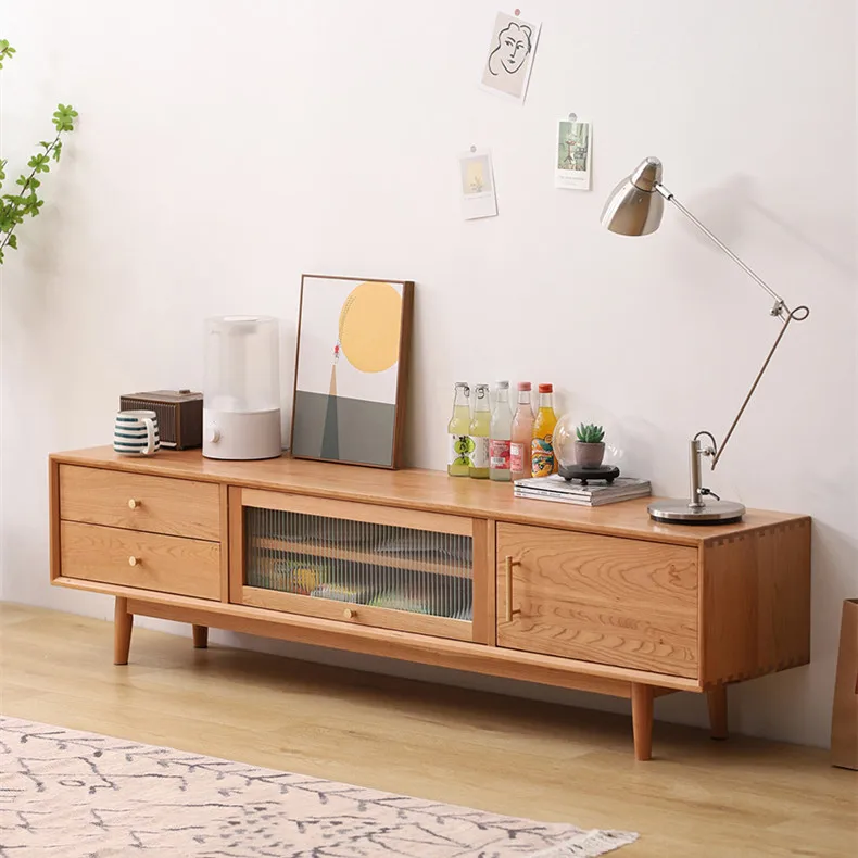 Nordic solid wood TV cabinet coffee table combination, small apartment living room cherry wood Japanese new floor locker