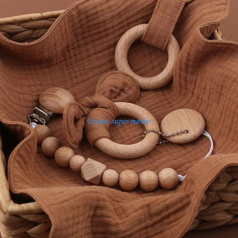 

090B 3pcs Baby Appease Set Pacifier Chain Saliva Towel Teether Supplies for Baby