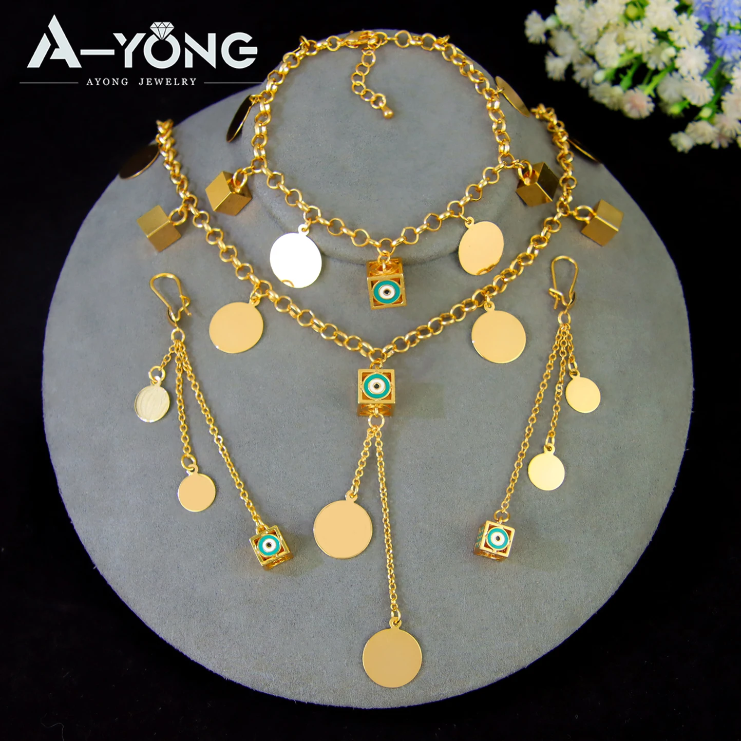 Saudi-Arabien Quaste Schmetterling Schmuck 21k vergoldet Naher Osten Vintage Münzen Halskette Armband Ohrringe Marokkanische Schmuck – Detail 5