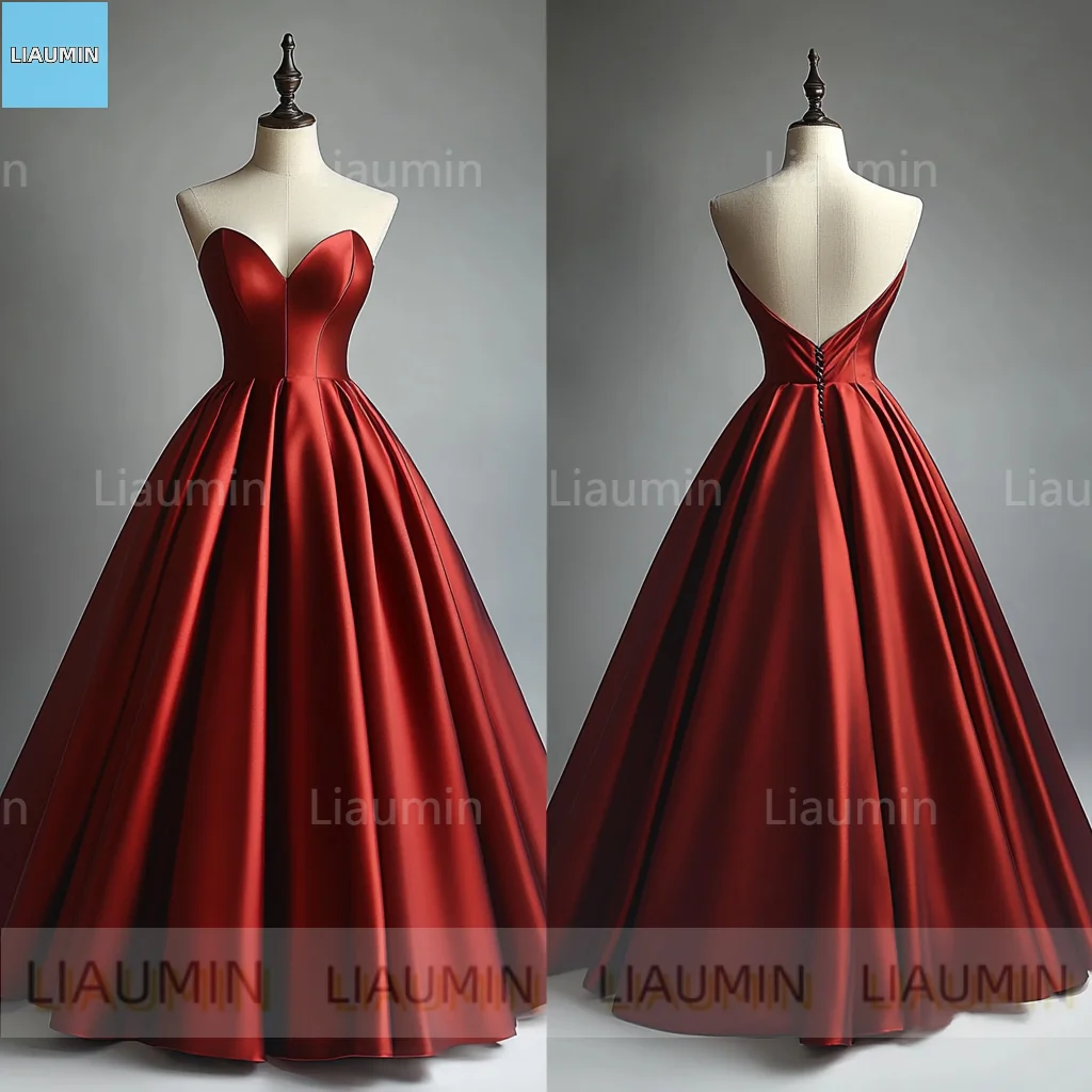 Simple Classic Red Satin Full Length Lace-up Prom Formal Wedding Dresses Evening Bridesmaid Party Clothing Custom Hand Made C-5